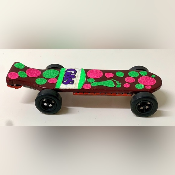 1980s Vintage Skateboard Shaped Pinewood Derby Race Car Hand Crafted Homemade - Picture 9 of 15